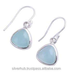 Boucles d'oreilles pendantes bohèmes en argent 925 avec chalcédoine bleue vintage, bijoux faits à la main, cadeau pour femme, cadeau d'anniversaire - Product Image 1
