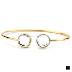 24K chapado en oro redondo peridoto piedra preciosa ajustable 12 MM brazalete - Product Image 4