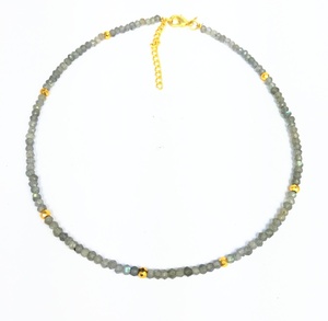 Collar de cuentas de labradorita y pirita dorada, 3-4mm - Product Image 4