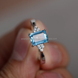 Topaze bleue Quartz et CZ 925 bague en argent sterling bijoux faits à la main à la mode pour les mariages fiançailles cadeaux fêtes - Product Image 1