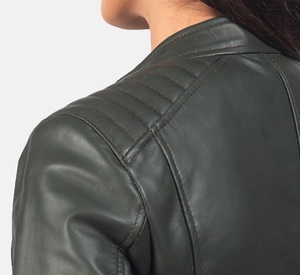 Veste de motard en cuir vert foncé pour femme fabriquée en cuir de vachette souple avec un design ajusté élégant pour la mode moderne - Product Image 5