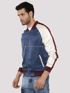 Wholesale Custom Logo Men's Trendy Winter Bomber <b>Jacket</b> Plus Size Zip-Up Plain Stand Collar Satin Fabric Uniform - Product Image 3