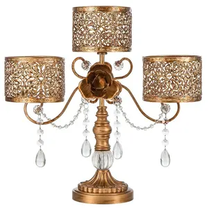 高品质5臂仿古烛台新设计铝金色蜡烛台，用于家庭和婚礼装饰