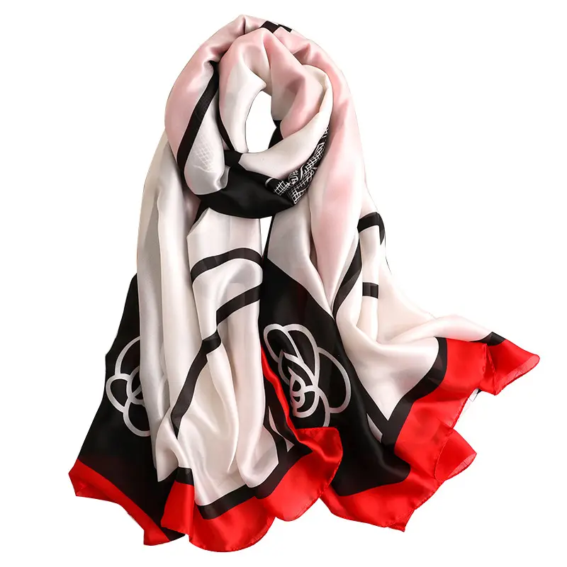 中国フラワープリント高品質ステッチカラーシルクスカーフ女性夏ソフト通気性ライトトラベルシルクスカーフ