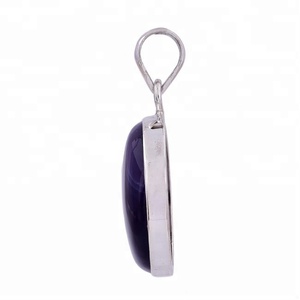 Colgante de plata esterlina 925 con piedras preciosas de ágata de encaje azul redondo con ajuste de bisel plateado colgante de moda para mujer. - Product Image 2