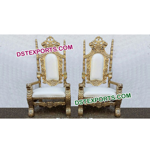 เก้าอี้บัลลังก์ราชาและราชินีสิงโตทองงานแต่งงานเก้าอี้สิงโตหลังสูงผู้ผลิตเฟอร์นิเจอร์แต่งงานอินเดีย - Product Image 1