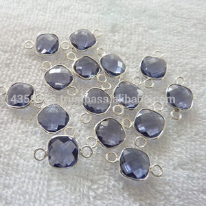 London Blue Topaz Cuarzo 10mm Forma de cojín Conectores de piedras preciosas Bisel de plata esterlina 925 Hallazgos de joyería hechos a mano al por mayor - Product Image 1