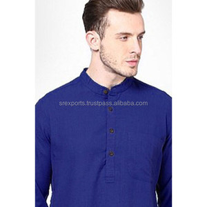 Chemise kurta en coton bleu pour homme, ample et décontractée, tenue de soirée en vogue - Product Image 2