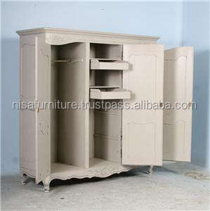 French Provincial Style Armoire Three Door Mahogany <b>Wooden</b> Carved Bedroom <b>Wardrobes</b> - Product Image 2