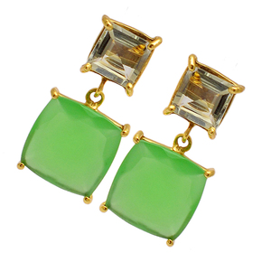 Pendiente de piedras preciosas de Prehnita de cuarzo ahumado con corte de cojín, pendiente chapado en oro de Plata de Ley 925, ajuste de punta para regalo de boda, fiesta - Product Image 1