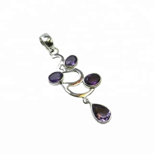 Pendentif en argent sterling massif 925 avec améthyste et pierres précieuses Pas cher Vente en gros Bijoux fins en argent Pendentifs et breloques Fabricant - Product Image 1