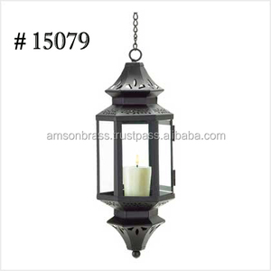 Lanterne en métal enduit noir Lanterne en forme de cabane Bougeoir Bougeoir de jardin Lanterne en métal et verre - Product Image 3