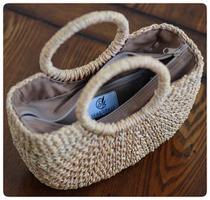 Alibaba productos calientes hechos a mano paja redonda Natural y bolsas de jacinto de agua gran cantidad venta precio barato con cierre de cremallera - Product Image 5