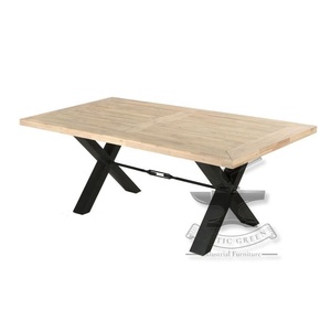 Mesa de comedor con patas cruzadas de metal industrial moderna con tapa de madera de acacia para el hogar, bar, cocina, hotel, sala de estar o restaurante - Product Image 3