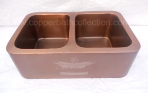 อ่างล้างจานทองแดงโบราณแบบสองส่วนชามสองชั้นพร้อมผ้ากันเปื้อนด้านหน้าดีไซน์แบบติดตั้ง - Product Image 3