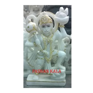 Marble White Sanjivni Booti Parvat Hanuman Statue - Product Image 1