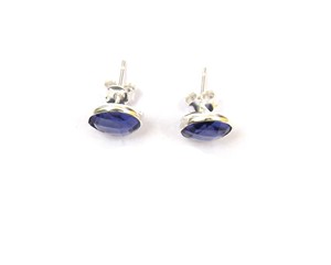 Iolite Quartz Gemstone Stud Boucle D'oreille Argent Plaqué Forme Ronde Fantaisie À Facettes À La Main Cadeau À La Mode pour Elle - Product Image 6