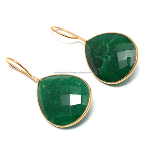 925 Sterling Silver Classic Style <b>Drop</b> <b>Earrings</b> with <b>Emerald</b> Quartz Gemstone Vermeil Gold Plated for Wedding Party or Gift - Product Image 1