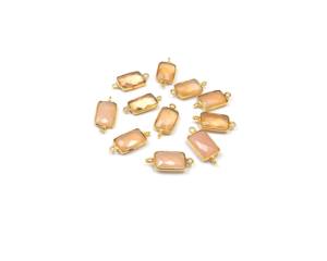 Handmade Boho Connector Peach Moonstone Sterling Silver Gold-Plated Natural Gemstone Bezel Birthstone Double <b>Jewelry</b> <b>Findings</b> - Product Image 1