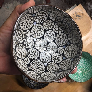 Natural Eggshell Inlay <b>Lacquerware</b> Coconut Bowls - Product Image 2