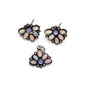 Solid <b>Gold</b> Plated 925 Sterling Silver Natural TZ <b>Opal</b> Gemstone Earring and <b>Ring</b> Sets Fashion Gift for Women - Product Image 1