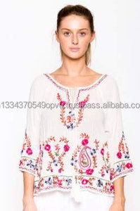 เสื้อเบลาส์ปักลายชายหาดอินโดนิเซียฤดูใบไม้ร่วงปี2019สไตล์วินเทจสไตล์โบฮีเมียนเก๋ไก๋มีสายคล้องคอแต่งพู่เสื้อสตรีสำหรับฤดูร้อน - Product Image 2