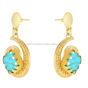 14K Gold Plated Turquoise <b>Stud</b> <b>Earrings</b> Brass Jewelry for Special Occasions-Parties Engagements Anniversaries or Gifts - Product Image 2