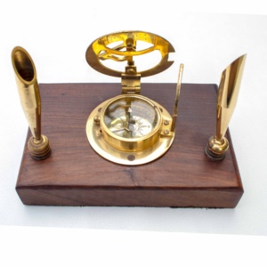 Aleación latón vidrio Oficina escritorio corporativo regalo decoración reloj de sol brújula pluma soporte con Base de madera novedad Material de Metal - Product Image 5