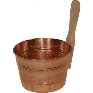 Cubo de sauna de cobre sólido de estilo antiguo con cucharón Decoración para el hogar Cubos inspirados en Ins para uso en saunas - Product Image 3