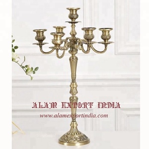 เชิงเทียนโลหะแบบนูน5แขนสำหรับงานปาร์ตี้เชิงเทียนเชิงเทียนโลหะสีเงินสีทองแบบโบราณ - Product Image 3