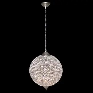 Plafonnier suspendu en boule de cristal au style vintage, plaqué argent - Product Image 1