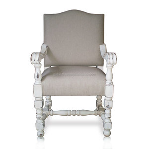 Fauteuil de loisir français rembourré en gris avec finition vieillie en bois de palissandre, meubles de salon, L 62 P 62 H 110 cm - Product Image 3
