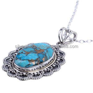 Colgante con estilo de plata turquesa para mujer, de cobre Natural, de Plata de Ley 925 hecha a mano - Product Image 2