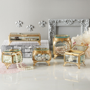 Boîte à bijoux en laiton antique, coffret en verre biseauté - Product Image 2