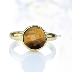 แหวนพลอยตาเสือใน925เงินสเตอร์ลิงทำมือชุบทองสวยงามเครื่องประดับแฟชั่น - Product Image 1