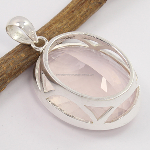 Pendentif en argent Cabochon de quartz rose de haute qualité en argent sterling 925 en forme de marquise pendentif fin bijoux faits à la main - Product Image 2
