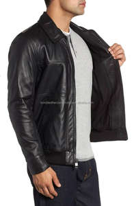 OEM nueva moda negro genuino chaqueta de cuero de vaca bombardero temporada de invierno chaqueta de piel de oveja - Product Image 5