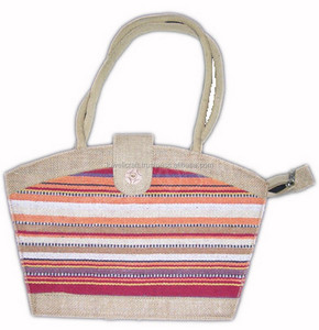 Sac à main en jute tissé à la main pour femmes LOWELL CRAFT, rayé, petit, avec poignée en corde - Product Image 1