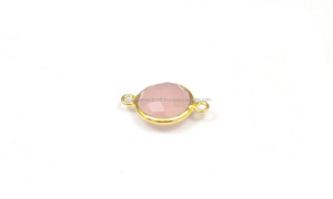 Lunette à breloques en quartz rose pour la fabrication de bijoux, connecteur bohème fait main, plaqué or, pierres précieuses - Product Image 2