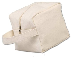 Sac cosmétique de voyage à fermeture éclair en toile avec logo personnalisé avec poignée - Product Image 1