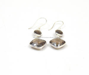 Smokey Quartz Gemstone With Silver Plated Handmade Fashionable <b>Gift</b> <b>for</b> <b>Her</b> Oval and Cushion Shape Hoop Earring - Product Image 4