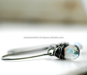 Rainbow Moonstone 925 Sterling Silver Gemstone Earrings Handmade Silver Jewelry - Product Image 2