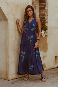 Sunny Days Fantastic Sexy Deep V Neck Cotton Sleeveless <b>Women</b> Maxi Dress European Style Elegant Embroidered <b>Beach</b> <b>Cover</b> <b>up</b> Dress - Product Image 2