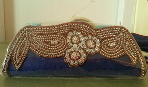 India Hand Embroidered Luxury Evening Clutch Satin Lined Party <b>Bag</b> with <b>Crystal</b> Rhinestone Stone Pattern Fashion Style Purse - Product Image 4