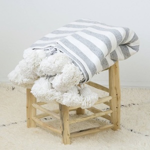 Moroccan Knitted <b>Pom</b> <b>Pom</b> <b>Blanket</b> with Embroidered Pattern Wearable Portable for Home Travel Hotel Picnic Use-Multiple Colors - Product Image 1