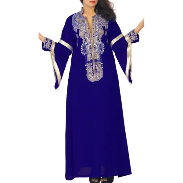 gorgeous hot whole selling beaded kaftan v-neck design Georgette fabric full sleeves breathable women wedding jalabiya