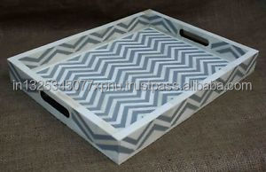 Bandeja de servicio moderna para el hogar con incrustaciones de hueso blanco y negro para una decoración contemporánea elegante - Product Image 5