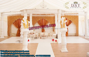 Mandap Cuadrado de Fibra para Bodas Grandiosas en Malasia, Mandap Lujoso para Bodas de Sri Lanka, Mandap Cuadrado Tallado en Fibra Dorada para Bodas en el Reino Unido - Product Image 5