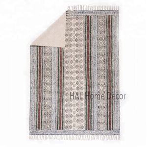 Alfombras con estampado de bloques hechos a medida, alfombras de diseño indio Dhurrie, para sala de estar - Product Image 4