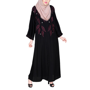 Hermosa eye-catching de bordado de cuentas de trabajo junto con bastante adorno floral abaya kaftan vestido musulmán wear jilbab 2020 - Product Image 1
